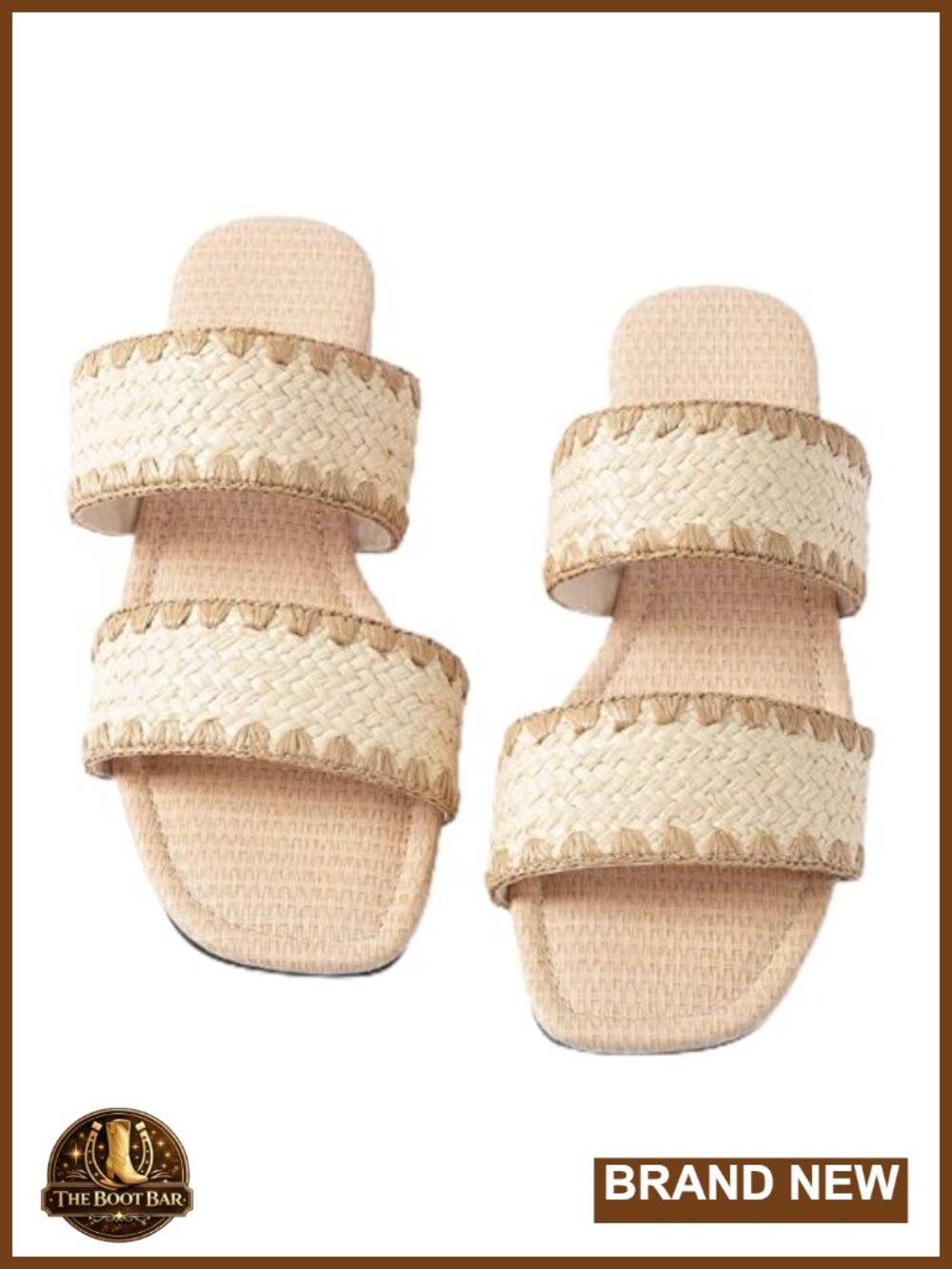 Woven Raffia Braided Double Strap Slide Sandals Bohemian Flat Beach Vacation